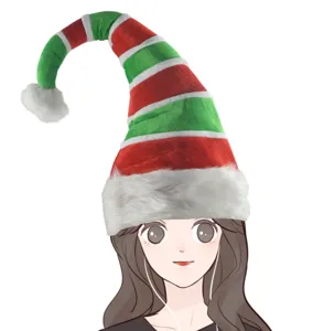 Weihnachtselfen Mütze lang gestreift Plüschmütze lustige Party Kostüm Zubehör für Kinder Erwachsene