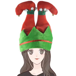 Funny Christmas elf pants hat party headwear red and green plush jester hat for holiday decor