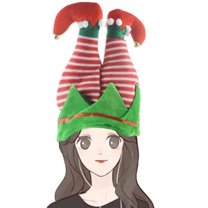 Funny Christmas elf legs hat red and white striped novelty holiday party costume headwear
