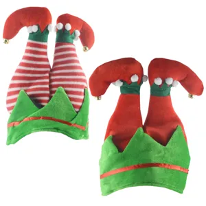 Funny Christmas elf pants hat with red white stripes or solid red, perfect for holiday party.