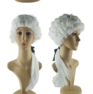Perruque avocat juge historique blanc bouclé gentleman cosplay fête costume accessoire
