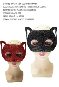 Glänzende Seidenstoff Fuchs Maske Maskerade Halloween Party Maske schwarz und rot 2 Stk