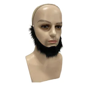Dettaglio ravvicinato della finta barba nera, mostrando texture fine per costumi di scena.
