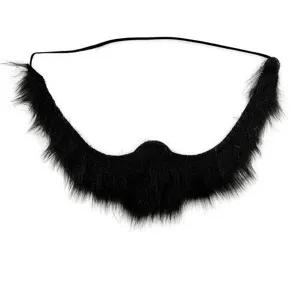 Finta barba nera con comoda fascia elastica, ideale per feste di Halloween e cosplay.