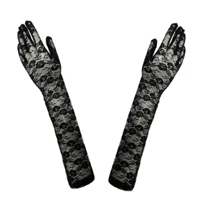 Damen Elegante Lange Spitzenhandschuhe Mesh Blumen Rosenmuster Sexy Fingerhandschuhe Für Hochzeit Party Abendball Sonnenschutz Kleid Handschuhe