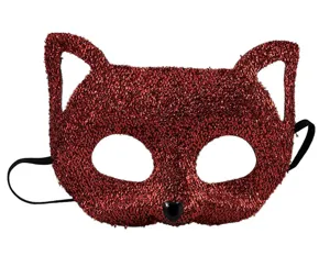 Rote Glitzer Katzenmaske für Maskerade, glänzende Fuchs Kostümmaske mit Gummiband für Party.