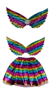 Kids rainbow tutu skirt and angel wings set for dance performance, party, and photography.