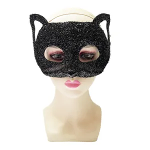 Schwarze Glitzer Katzenmaske für Maskenball, Halloween Party Kostüm Accessoire Kopfbedeckung.