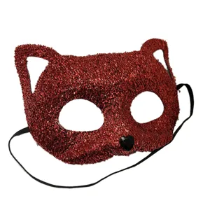 Rote Glitzer Katzen Fuchs Maske für Maskenball Party, Halloween Kostüm Zubehör schwarz.