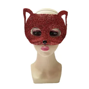 Rote Glitzer Katzenmaske für Kostümparty, funkelnde Tier Fuchs Maske für Halloween Party.
