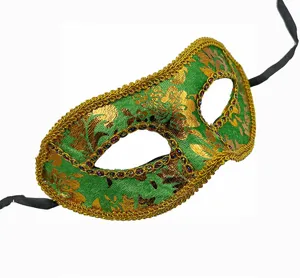 Grün goldene Maskerade Maske Halbgesicht Augenmaske mit schwarzen Bändern für Party Kostüm