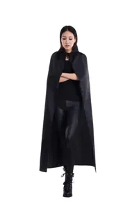 Cape noire a capuchon pour costume d'Halloween cosplay fete sorciere vampire 1.3m de long