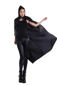 Cape noire à capuche pour Halloween, idéale pour le cosplay de sorcière, vampire et diable.