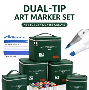 Set de rotuladores artísticos de doble punta con bolsa verde, 168 colores para dibujo.