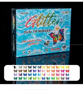 Glitzer Marker Set 48 Farben doppelseitige Pinselstifte wasserbasiert fuer Malerei art