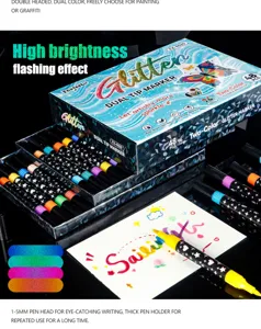Doppelspitze Glitzer Marker Set, 1-5mm Pinselstift für Schüler Kunst Malerei, glänzend.