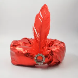 Rote Indianer Stil Feder Kopfschmuck Ethnischer Tanz Hut Mit Strass Brosche Arabischer Turban Kostüm Party Performance Kopfbedeckung