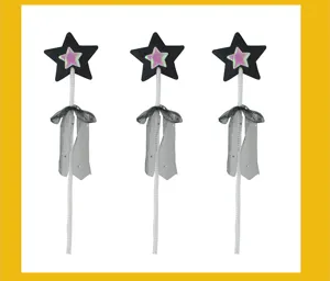 Bacchetta magica stella nera con fiocco in tulle per festa e giocattolo regalo bambini.