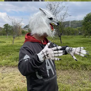 Halloween Wolfsmaske und Klauenhandschuhe Set, gruseliges Tierkostüm Requisiten für Cosplay.