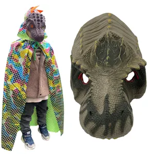 Detailansicht des Kinder Dinosaurier Maske und bunte Schuppen Umhang Kostüm Sets für Partys.