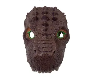 Dinosaurier Maske Latex Party Kostüm Tier Maske braune T-Rex Maske mit Stacheln grüne Augen