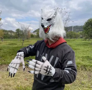 Halloween gruselige Wolf Maske und Klauen Handschuhe Set fur Kostum Party Detail Ansicht.