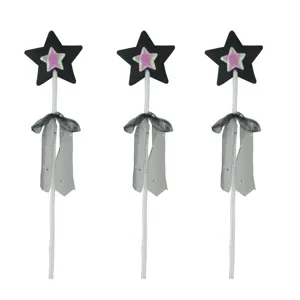 Bacchetta magica stella nera fata per bambini con fiocco in tulle e manico glitterato accessorio