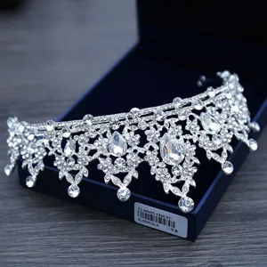 Lusso argento strass regina sposa tiara corona matrimonio capelli accessori per donne.