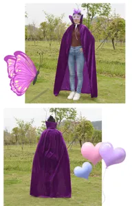 Velvet cape detail view showing high collar design and floor-length back drape for cosplay.