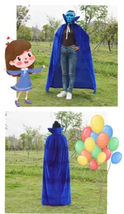 Halloween party blue velvet cloak thick high collar cape cosplay costume performance outfit