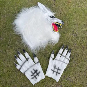 Halloween weiße Wolfsmaske und Klauenhandschuhe Set für Kostüm Party gruselige Requisiten