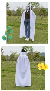 Halloween white fleece cape high collar cloak costume detail view for party performance show.