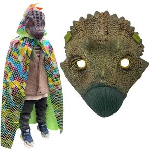 Kinder Dino Maske und buntes Schuppen Cape Set, ideal für Halloween Partys und Rollenspiele.