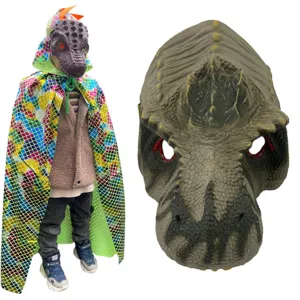 Kinder Dinosaurier Maske und bunter Schuppen Umhang Set für Party Kostüm Auftritt.