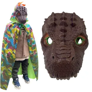 Kinder Dinosaurier Maske und buntes Schuppen Umhang Set für Karneval, Kostümparty und Halloween.