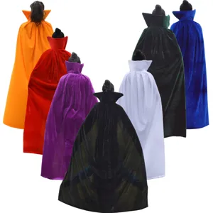 Velvet Halloween cloak cape with high collar for party costume and stage performance.
