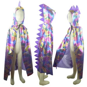Kinder Dinosaurier Kapgehänge Buntes Schuppen Kostüm Drachen Umhang Party Performance Outfit