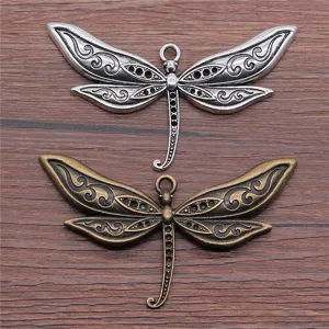 Vintage Alloy Large Dragonfly Charms DIY Jewelry Making Accessories Antique Silver Bronze Insect Pendants For Necklaces Crafts