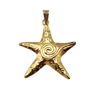Gold starfish pendant detail, textured metallic finish with spiral center for DIY jewelry making.