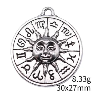 Ciondolo Sole Zodiaco Vintage 30x27mm Fascino Astrologico Accessorio Gioiello DIY