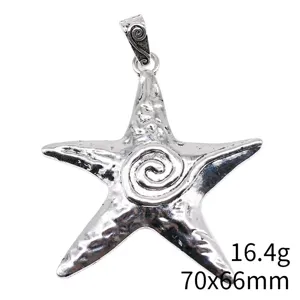 Vintage silver starfish pendant for jewelry making, large textured charm, 70x66mm, 16.4g.