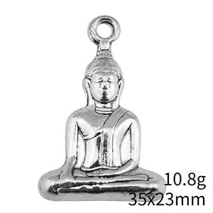 Silver metal Buddha pendant charm meditation zen yoga amulet DIY jewelry accessory 35x23mm