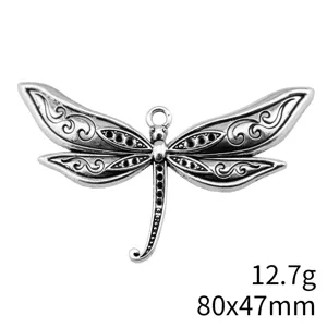 Vintage silver large dragonfly pendant DIY jewelry making craft supply charm 80x47mm 12.7g