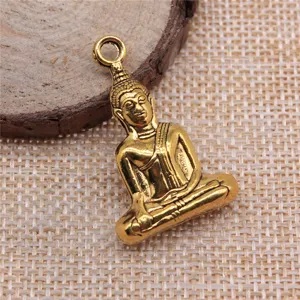 Gold Buddha pendant zinc alloy religious charm DIY jewelry making accessory crafting supply.