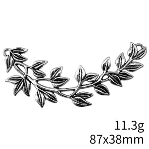 Silver leaf branch DIY jewelry connector charm, 87x38mm metal crafting accessory part.
