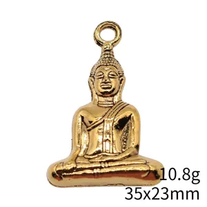 Detailed view of the golden zinc alloy Buddha pendant, featuring intricate sitting Buddha design.