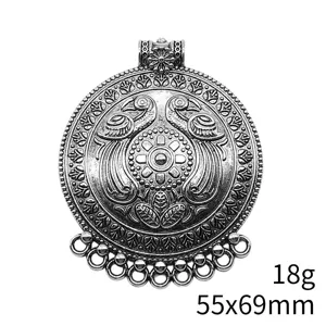 Antiksilber Phönix Vogel runder Anhänger DIY Schmuckherstellung Bastelzubehör 55x69mm 18g