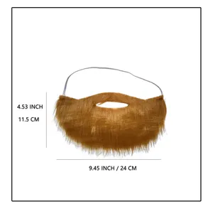 Vista dettagliata della barba finta marrone con dimensioni per feste e costumi.
