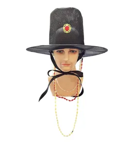 Cappello tradizionale coreano Gat nero in rete stile Ming costume ufficiale con perline.