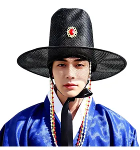 Cappello tradizionale coreano in rete stile dinastia Ming cappello costume nero gemma rossa